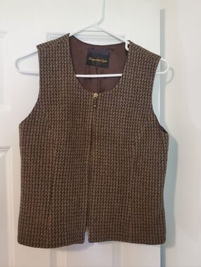 100% Pure Wool Giorgio Sant Angelo Zippered Preppy Vest Checkered Style Vintage